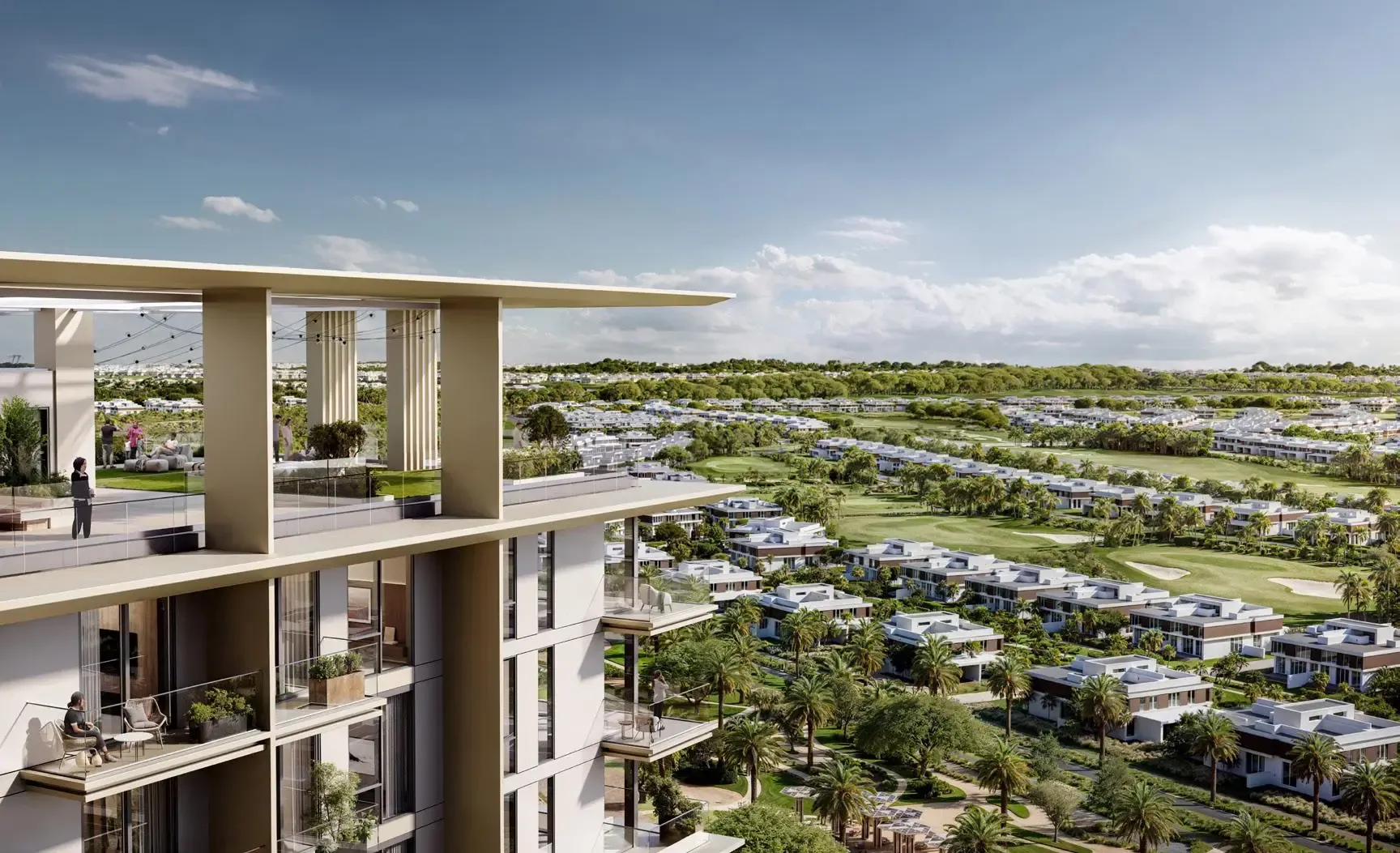 Club Place – terasa su vaizdu į Dubai Hills golfo laukus ir vilas