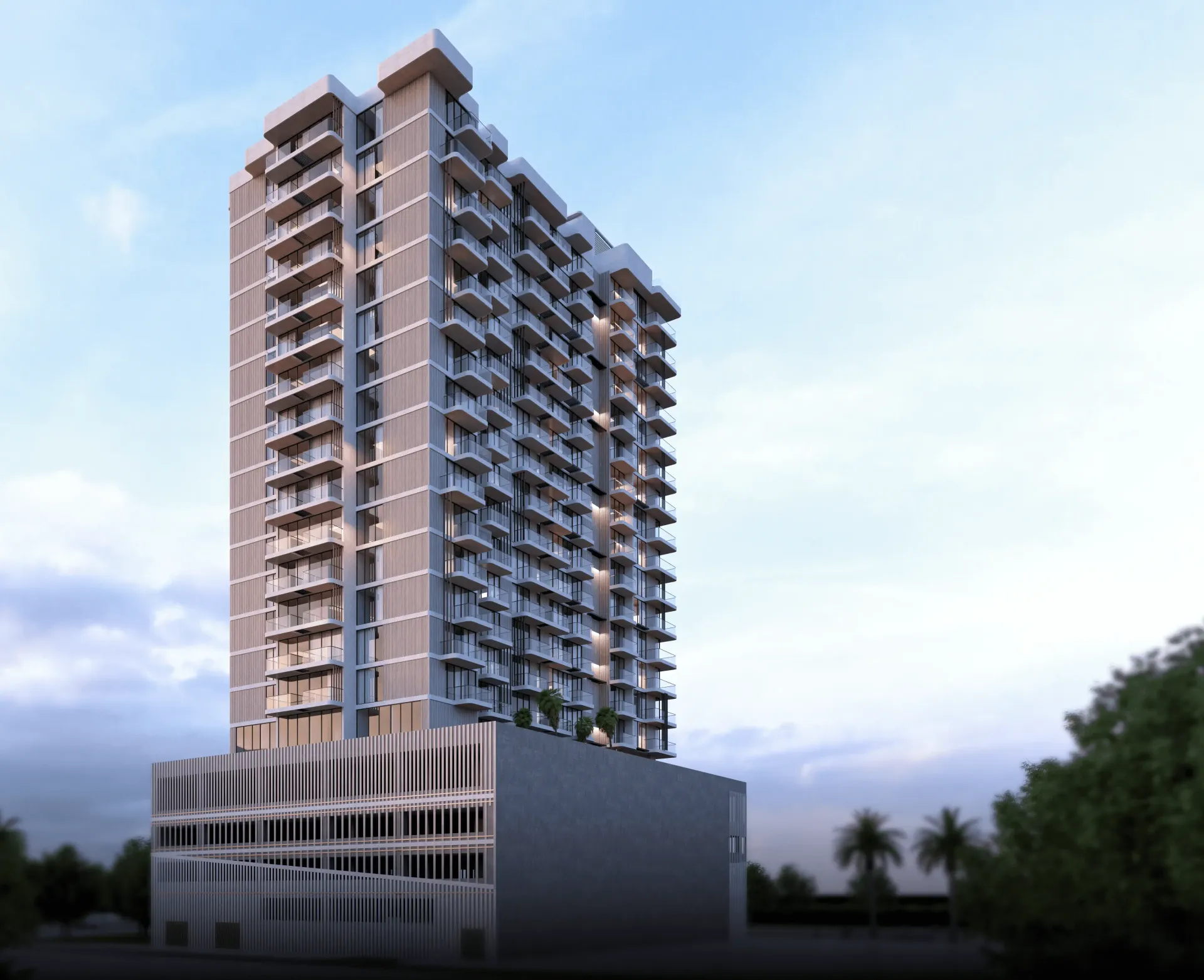 TETR1S Tower – gyvenamasis bokštas su išsikišusiais balkonais Jumeirah Village Circle