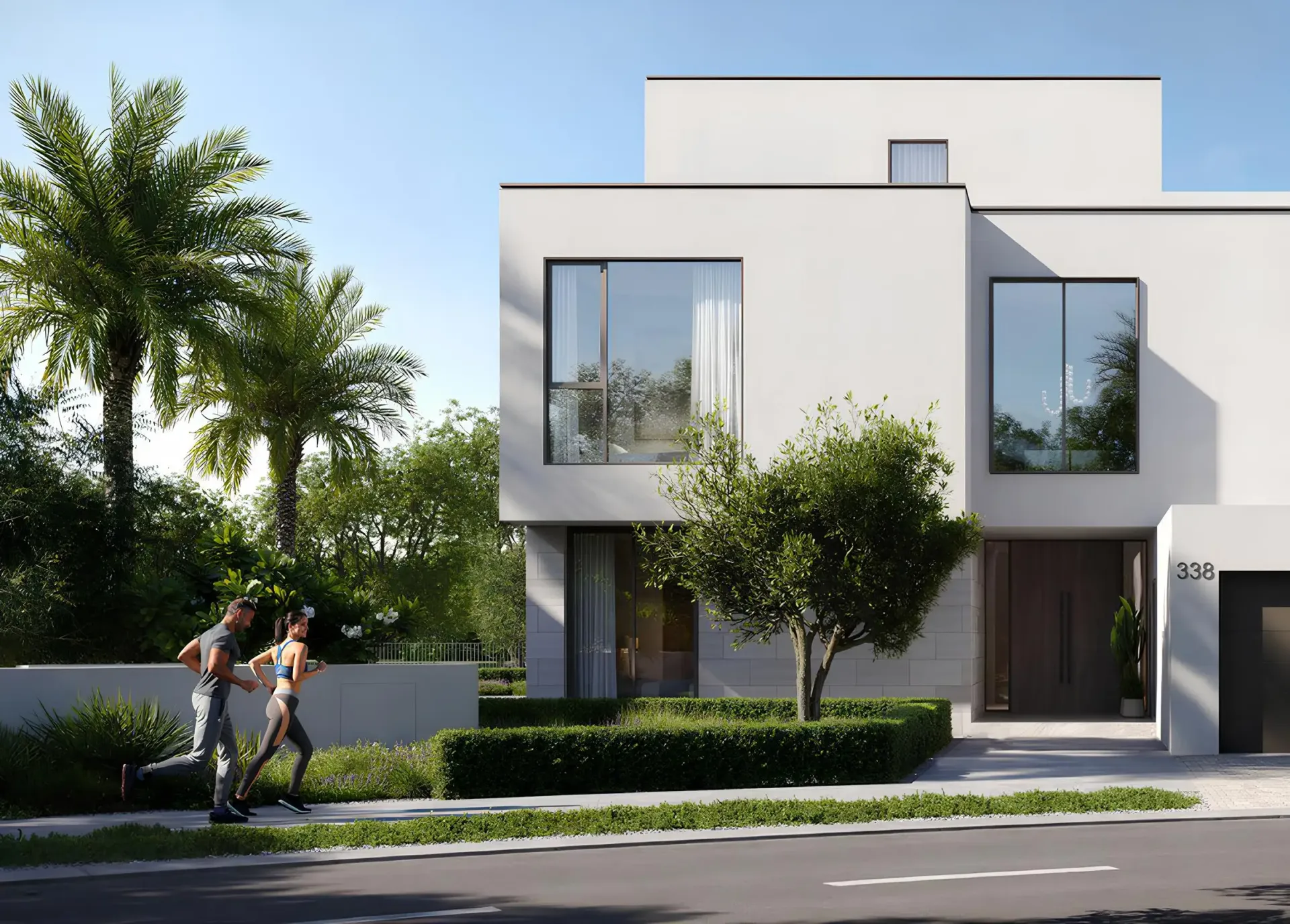 Mareva 1 – moderni balta vila su stikliniais langais ir augalija