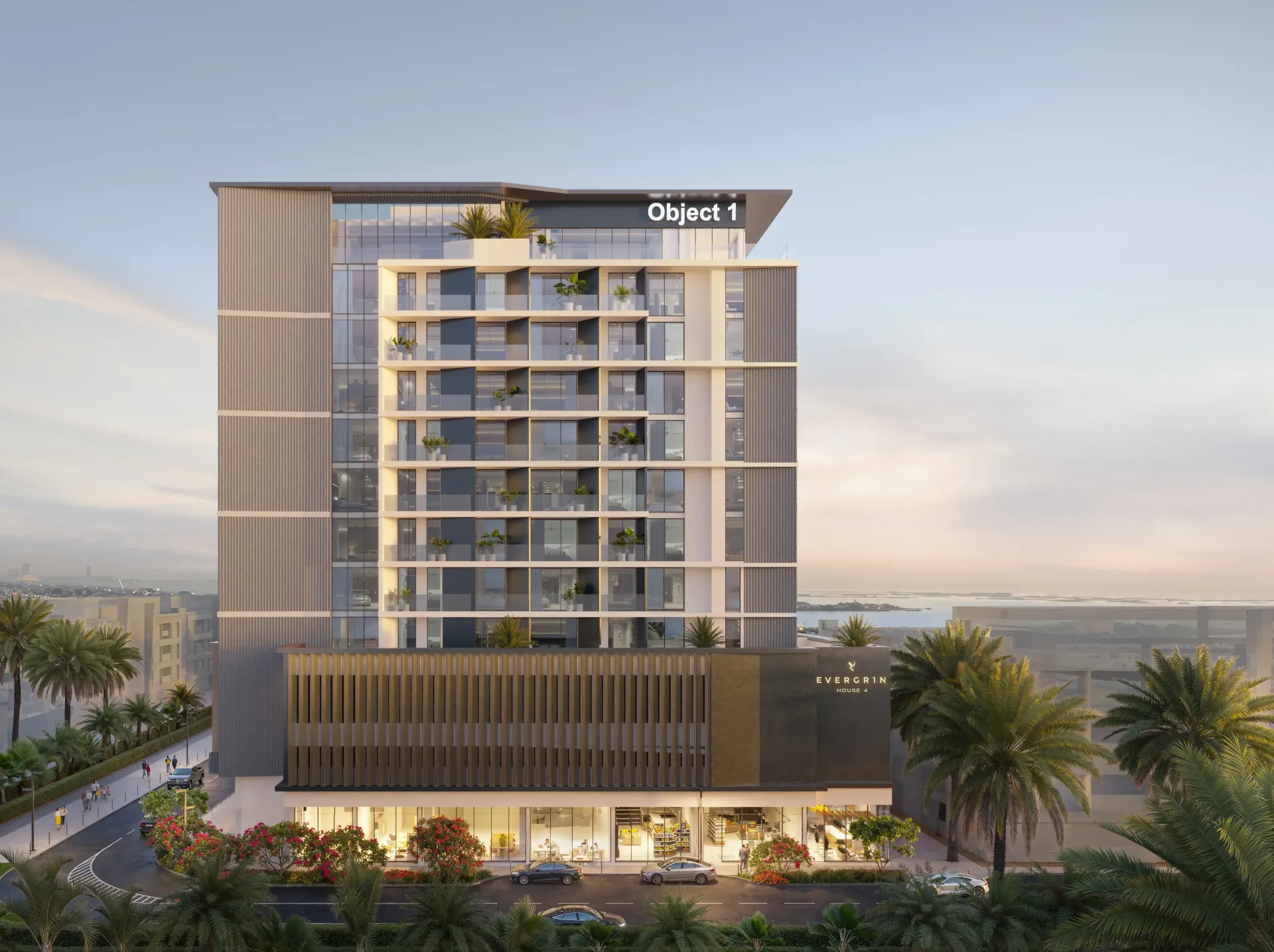 EVERGR1N House 4 – daugiaaukštis pastatas su šviesiu fasadu Jumeirah Garden City