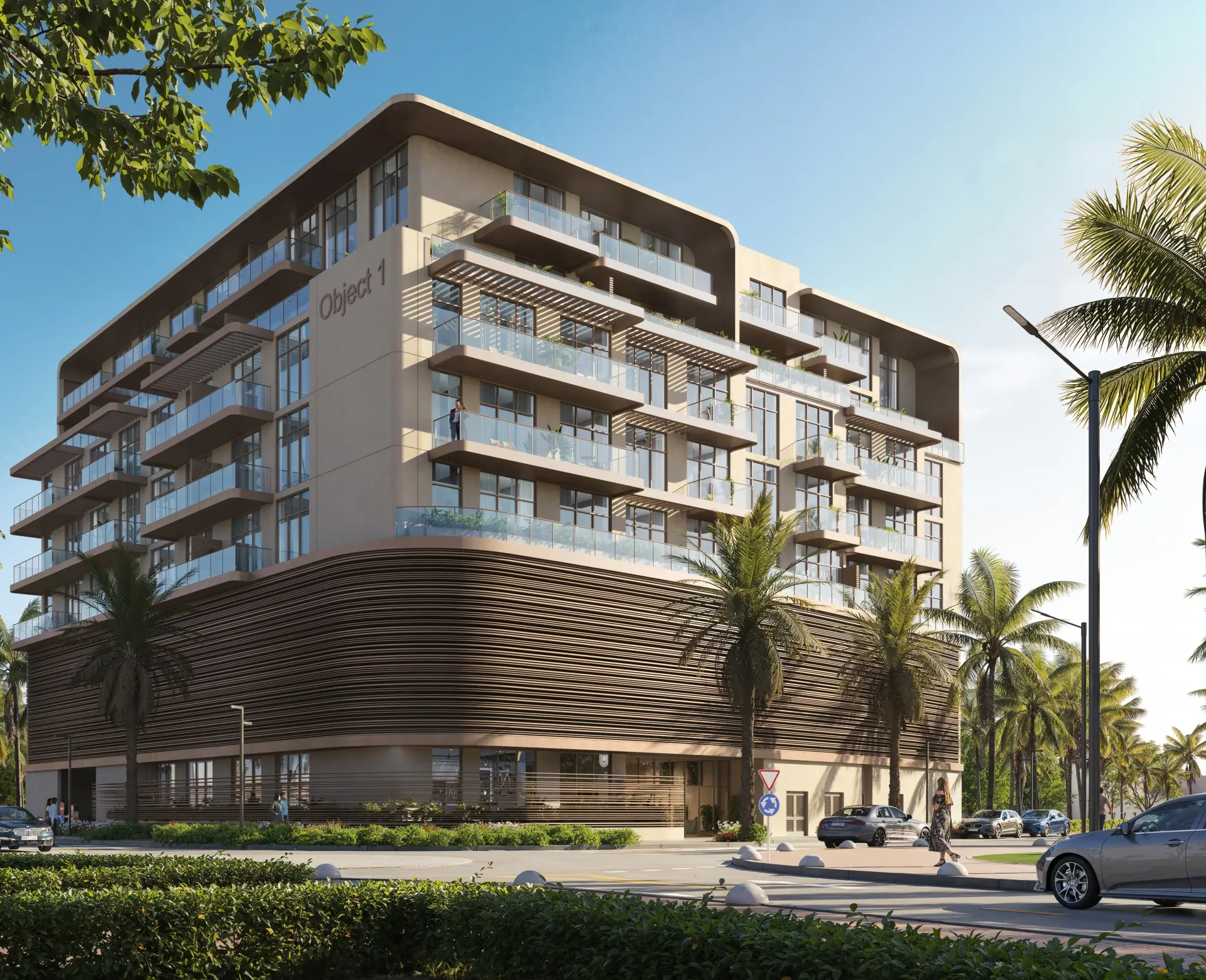 S1LV1ANA PARK – daugiaaukštis pastatas su balkonais ir ruda apvalinta apdaila