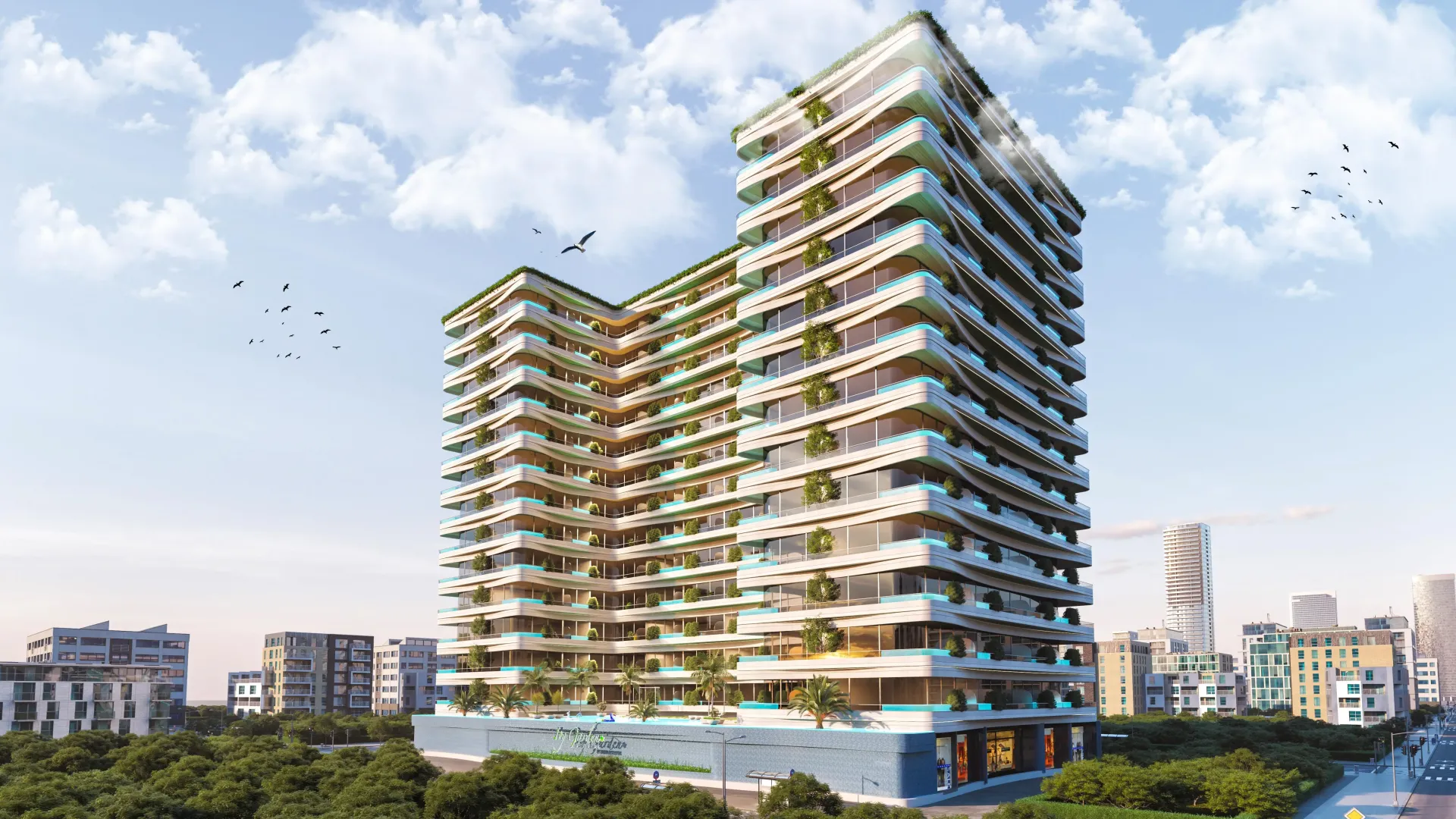 IVY Gardens – 14 aukštų gyvenamasis pastatas su žaliais balkonais ir žaliu stogu