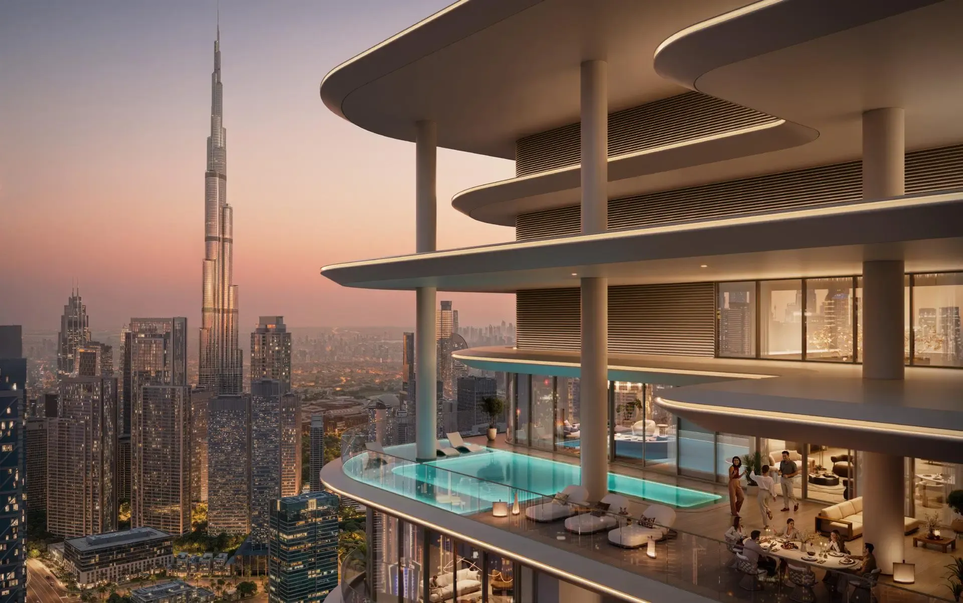 Avarra by Palace – aukštas bokštas šalia Burj Khalifa prieblandoje