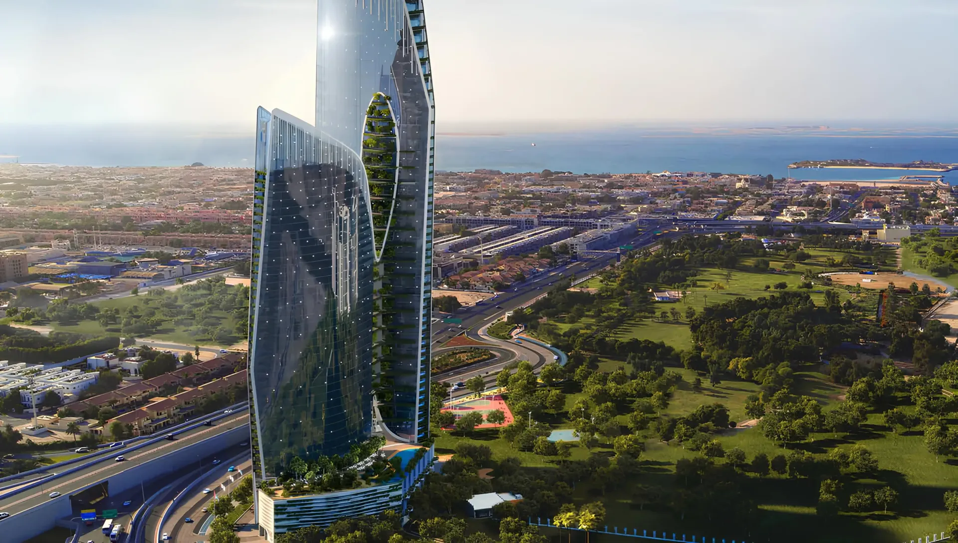Safa One – skulptūrinis stiklinis bokštas virš Dubajaus Safa Park rajono