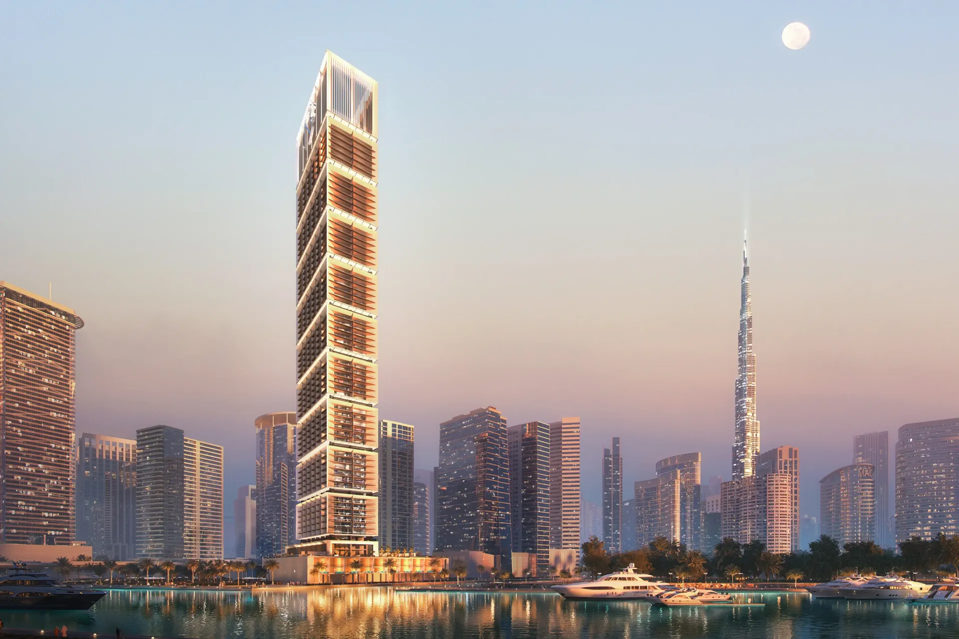 One by Binghatti – aukštas bokštas su šviečiančiais balkonais Business Bay