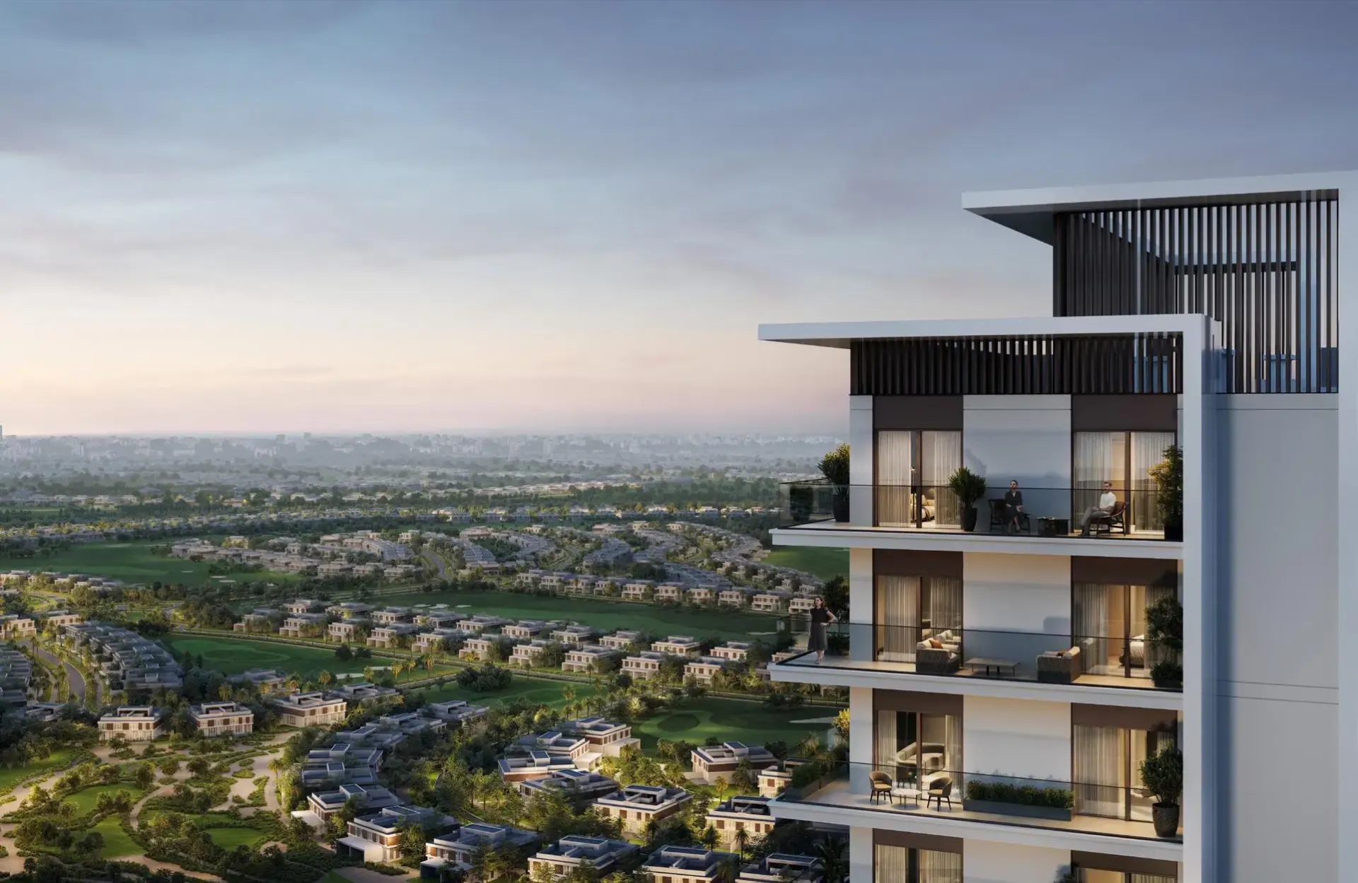 Rosehill by Emaar – du aukšti gyvenamieji bokštai su baseinu ant podiumo