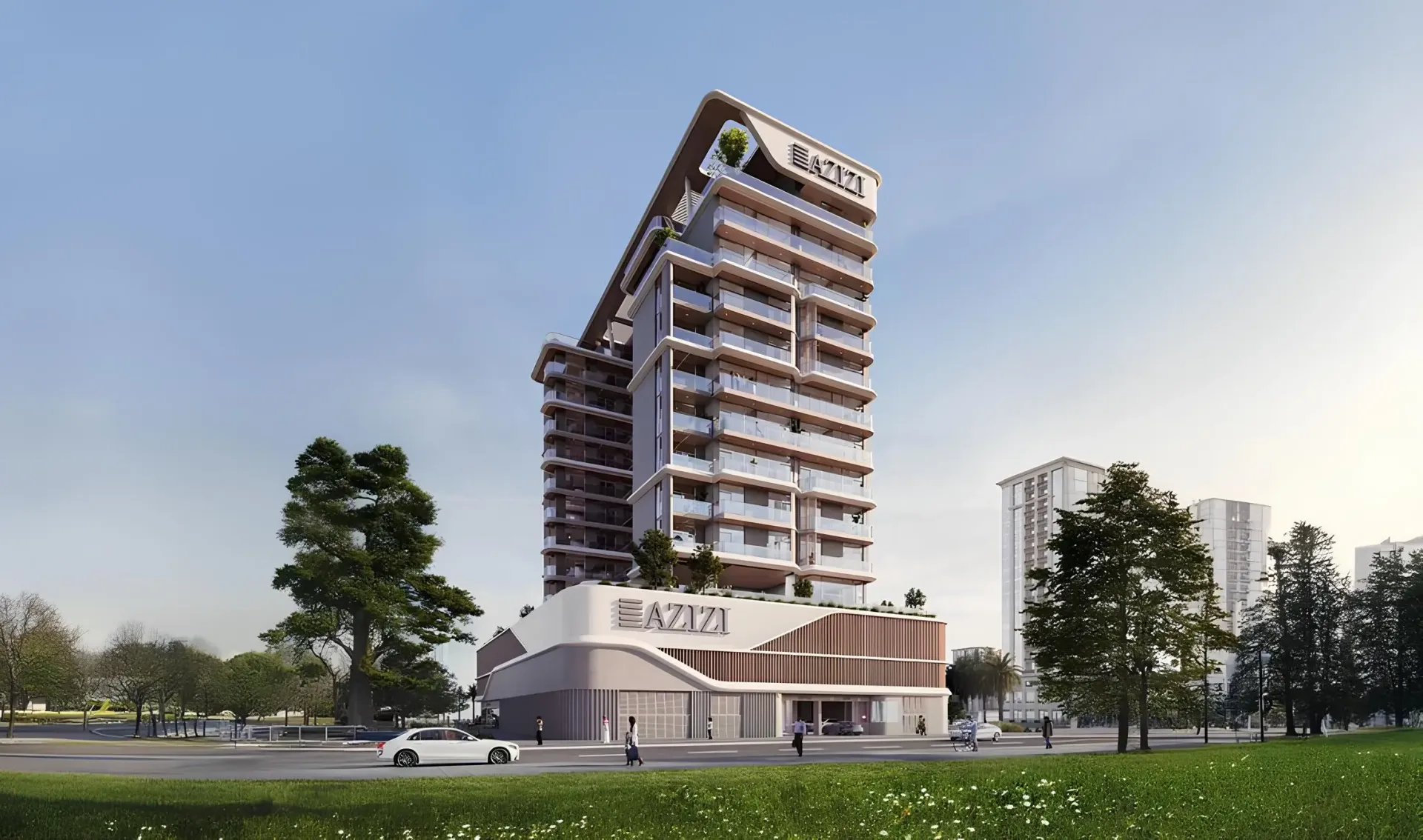 Azizi Sakandar – gyvenamasis pastatas su prekybos podiumu Al Furjan rajone