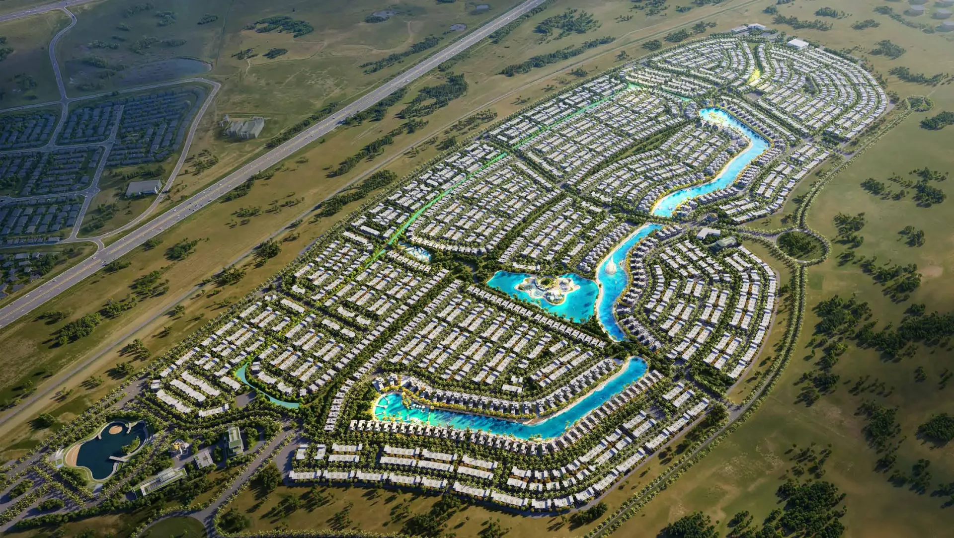 Damac Islands - Fiji 1 – lagūnų ir gyvenamųjų kvartalų vaizdas iš viršaus